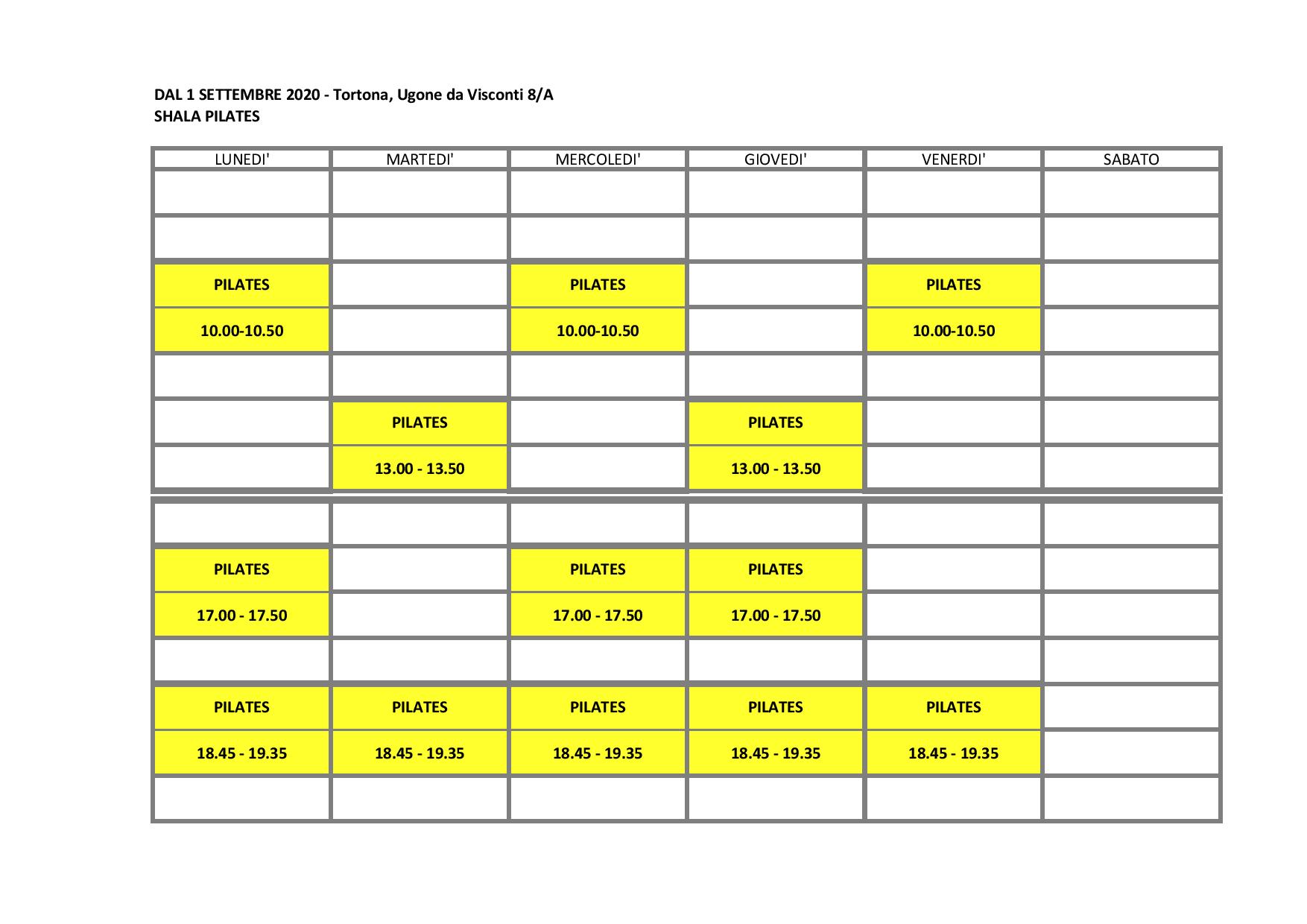 Timetable Pilates Tortona 2020
