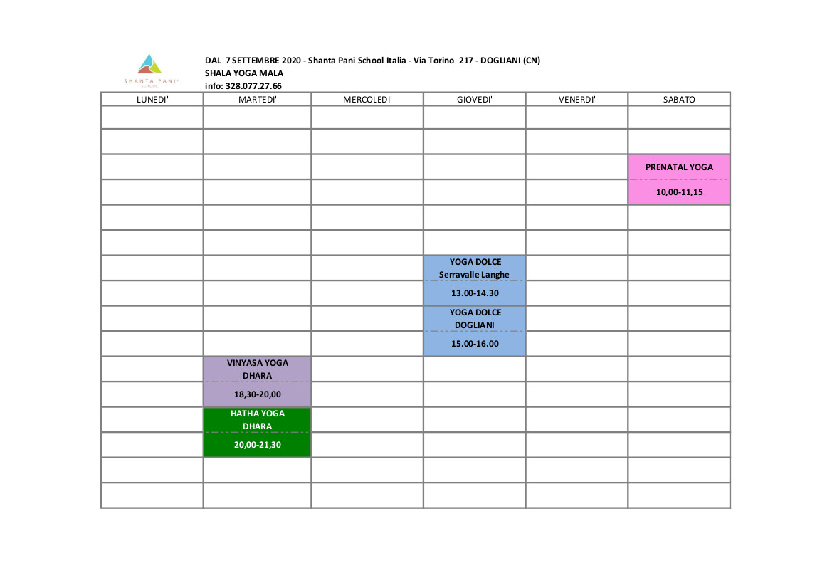 Timetable Yoga Langhe 2021 ShantaPani